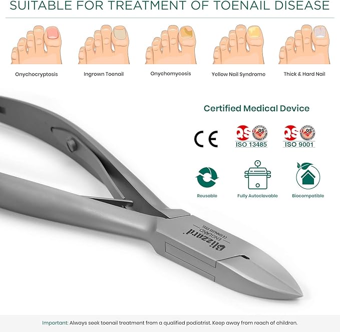 Nail Clippers for Men with Thick or Ingrown Toenails – Blizzard Podiatrist Toenail Clipper Set German Forged – 5.5 inch Heavy Duty Nail Cutter – Straight Head Smooth Handles - Hospital Grade