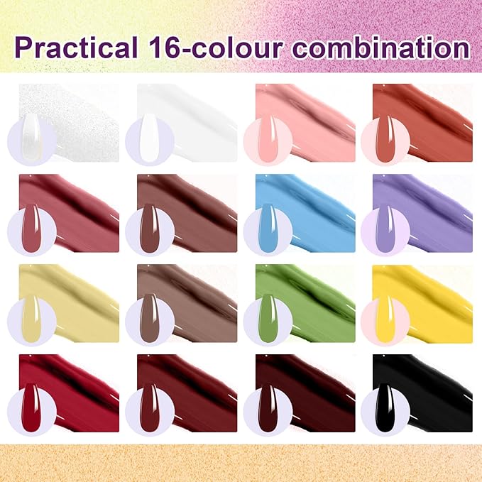 Gradient Gel Nail Set,16 Color for Ombre Nude&Pearlescent Color White＆Black Nail Polish Platte Kit with 14* Nail Art Tools,Pat Painting Gel French Nail Manicure No-wipe DIY Art Home Salon