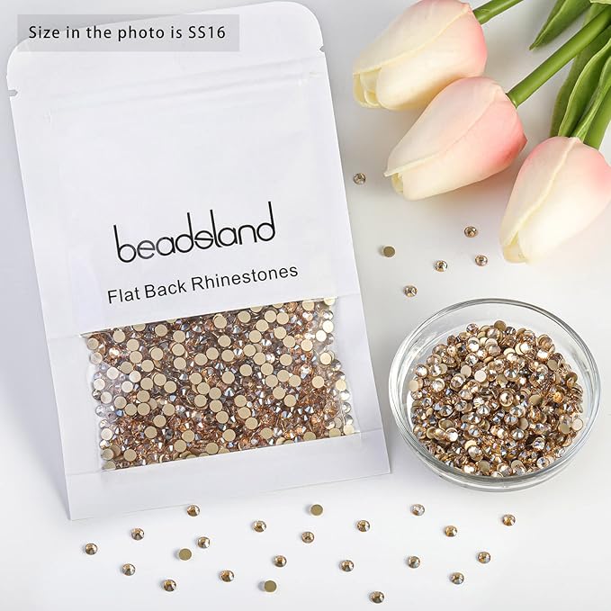 Beadsland 2880pcs Flat Back Crystal Rhinestones Round Gems for Nail Art and Craft Glue Fix,Golden Shadow,SS16,3.8-4.0mm