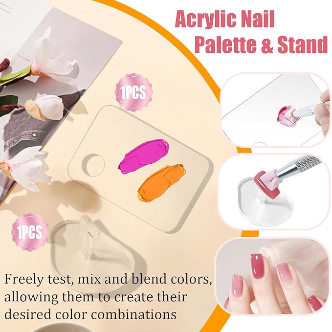 200Pcs Soft Nail Sponges for Ombre,with 2Pcs Grabbing Pen,7-pin Stripe Lines Nail Art Pens,Nail Stand for Display Practice,Acrylic Palette Ombre Nail Tools for Nails Gel Home DIY Salon