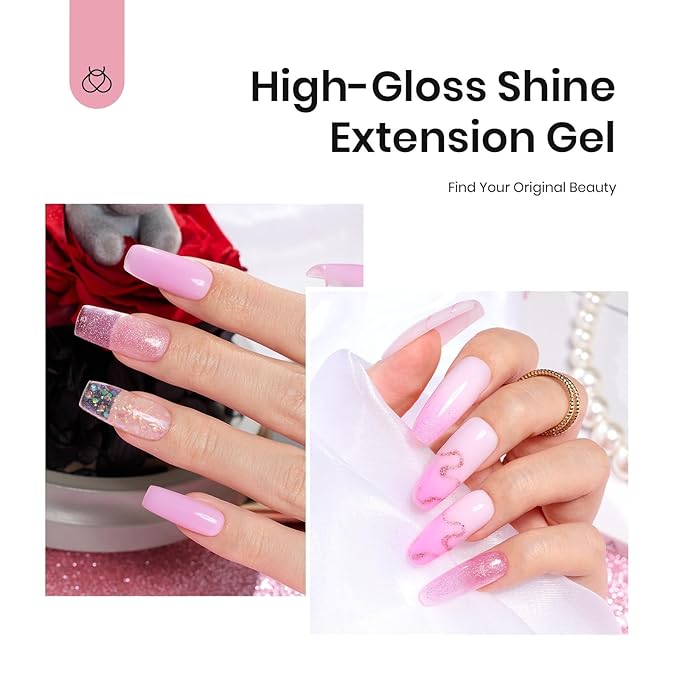 Beetles Poly Nail Extension Gel Kit 12Colors Clear Pink Purple Brown Glitter Neutral Poly Nail Gel Kit Jelly Gel Quick Building Nail Enhancement Manicure Kit DIY New Year Gifts beetles vday gifts