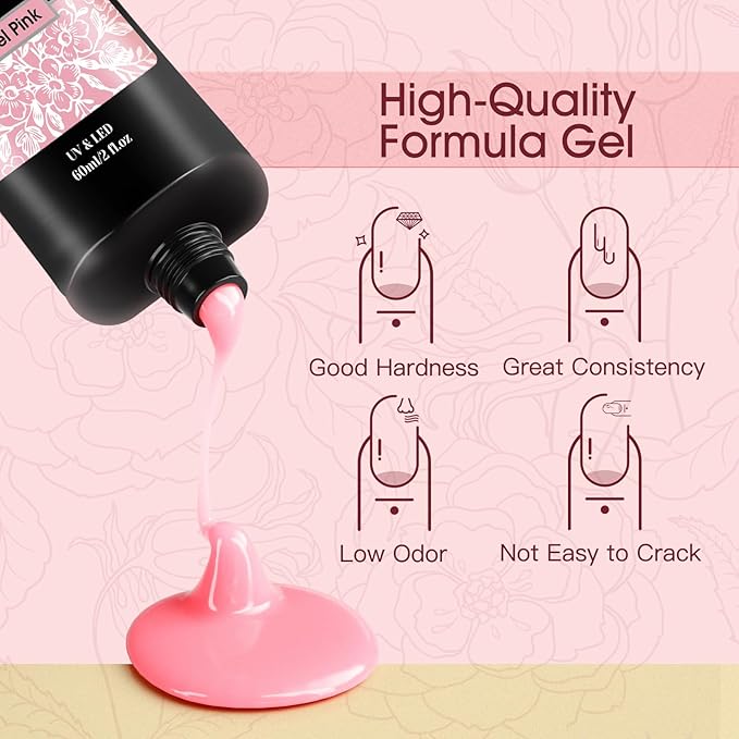ROSALIND 2 oz Pink Poly Nail Gel, Peach Poly Extension Gel for Nails Art Nature Color Builder Pink Nail Strengthen Art Design for Women