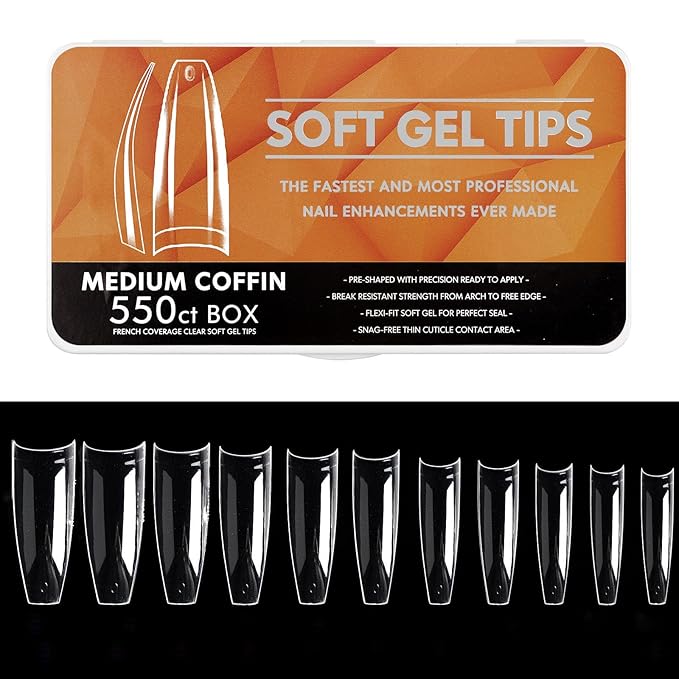 Soft Gel Curved Nail Tips, Full Cover Clear Gelly False Nail, Half Matte Acrylic Fake Nail, Press on Nail Tips Set for Extension, Home DIY Salon Manicure Nail art (Half Cover 3, 550PCS)