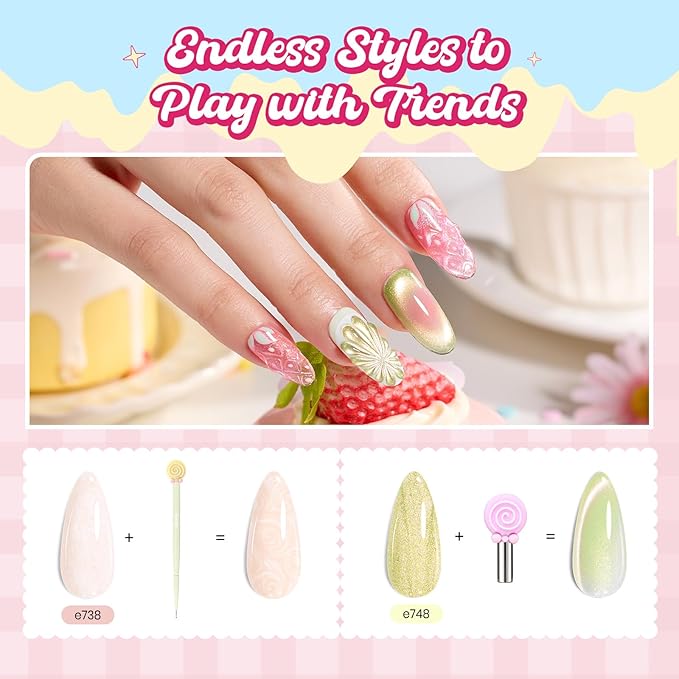 Beetles 81Pcs Gel Nail Polish Kit with U V Light -20 Color Spring Gel Nail Polish Set Pastel Teatime Cat Eye Pink Blue Yellow Nails Kit with Base Top Coat & Manicure Tools Gifts for Teens Girls Women