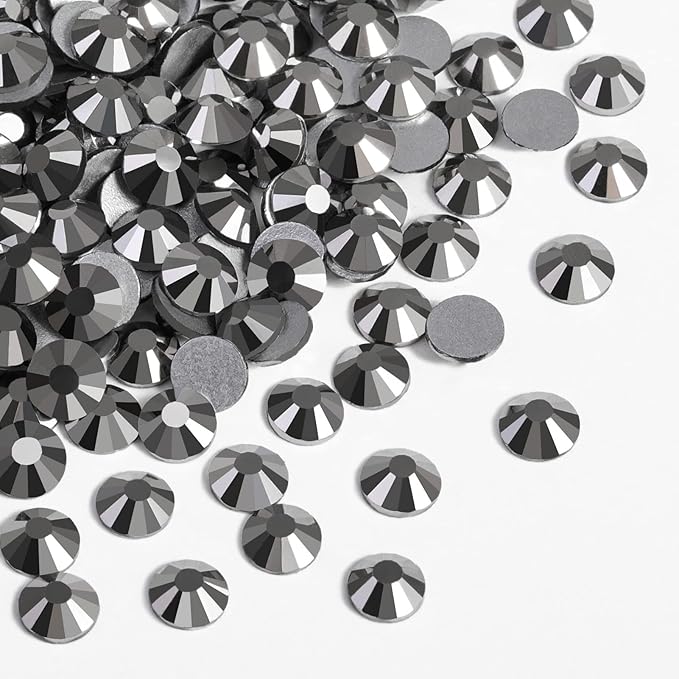 Beadsland 576pcs Flat Back Crystal Rhinestones Round Gems for Nail Art and Craft Glue Fix, Hematite, SS30,6.3-6.5mm