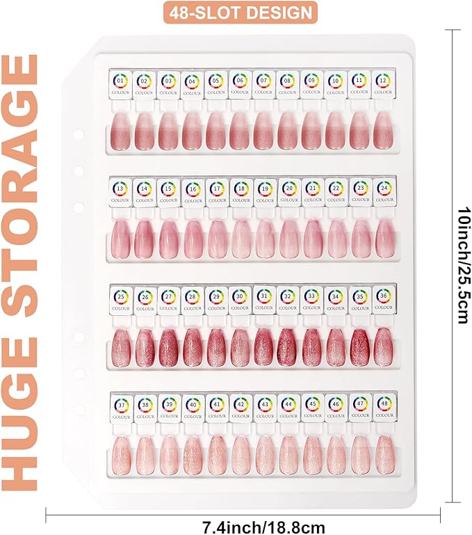 Acrylic Magnetic Nail Color Display Book Inside Page with 48 Magnetic Nail Display Tips for Nail Art Design Pattern Practice and Nail Display (No Cover Only Page)