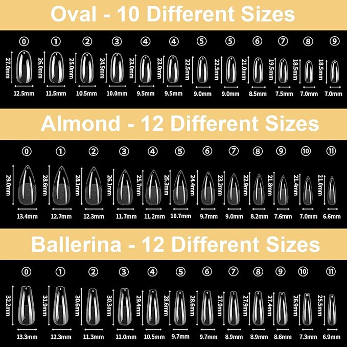 BlueZOO Gel Long Nail Tips Pre-etching Almond Coffin Oval Clear Press On Nails, Salon Quality 3 Styles 360Pcs Half Matte Full Cover Acrylic False Nails Extension DIY Manicure Beginner & Professional