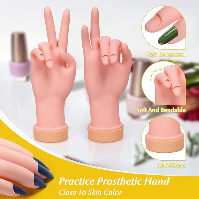 krofaue Nail Practice Hand - Practice Nail Tips Art Trainer Training Hand Tool Flexible Bendable Movable Fake Mannequin Right Hand Manicure Tool 1PCS