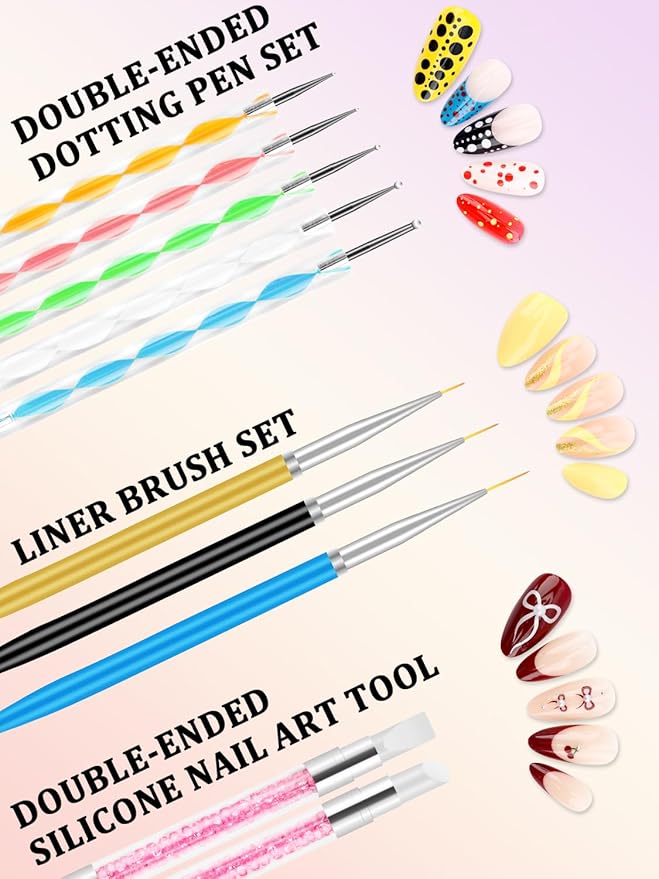 Nail Art Kit, Nail Art Tools, Nail Design Tools, Nail Art Brushes Decoration Kit, Nail Dotting Tool, Nail Kit for Beginners, Chrome Nail Powder, Nail Stickers, Nail Rhinestones, Nail Charms Gems