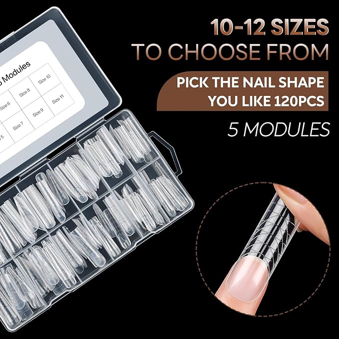 Nicedeco Poly Extension Gel Dual Nail Forms, 120pcs Nail Molds for Builder Extension, 5 Style 12 Size Dual Forms for Gel Nail Tips Nail Art Design Salon DIY Kit 3