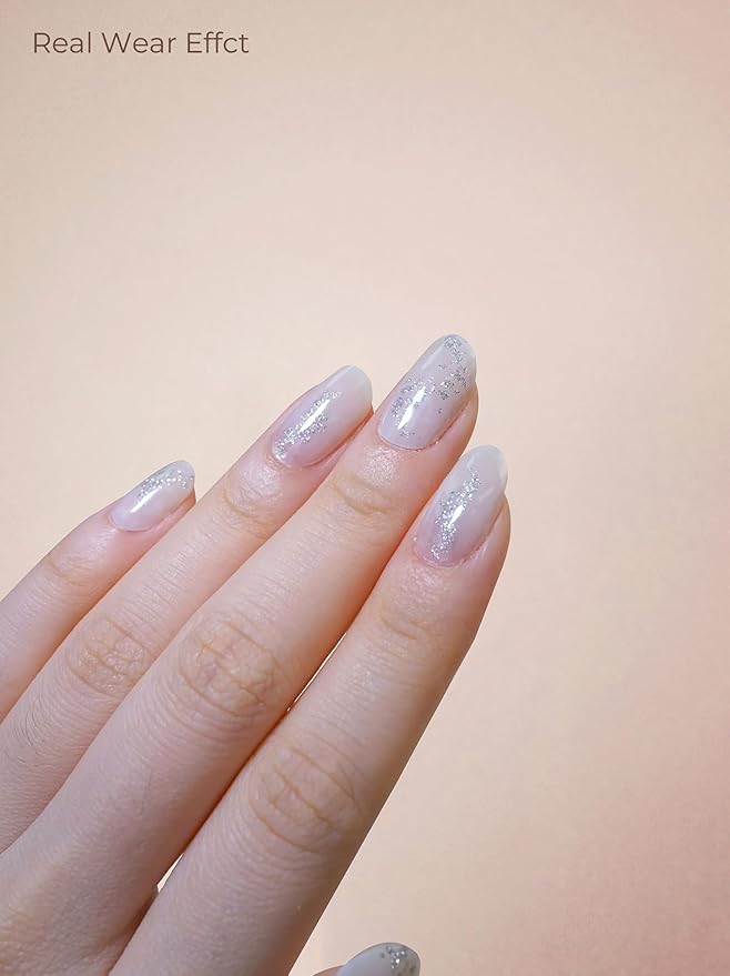 Pre Cured Gel Nail Strips - 44PCS Salon Quality Gel Nail Stickers - Long Lasting Polish Wraps for Women no UV Light Needed Easy Apply & Remove (Midnight White)