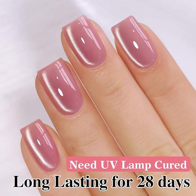 Double Rhythm 0.5 Oz Cat Eye Gel Polish with Magnet Same Color Same Bottle Holographic Glitter Shimmer Translucent Color Salon 15 ML Magnetic Nail Art (Rose Pink-MC1150)