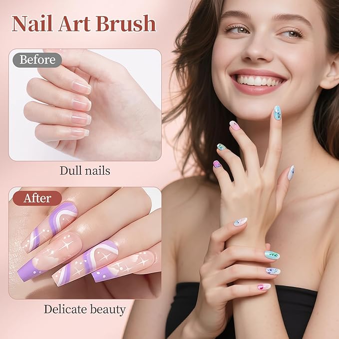 BQAN 1Pcs Nail Art Brushes Universal Nail Brush for Flower, Petal & Painting Design Gel Polish Nails Art Pen With Metal Handle Salon DIY Tools at Home