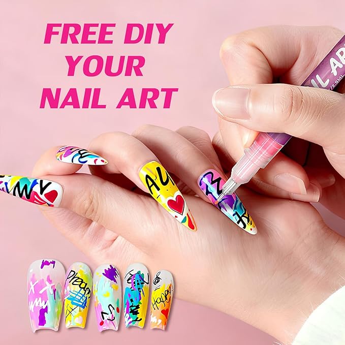Nail Art Marker Pens, 12 Colors Fine Tip 0.5mm Nail Art Marker Pens for Detailing, Line Drawing & Dotting, DIY Nail Design Kit for Salon & Home Manicure