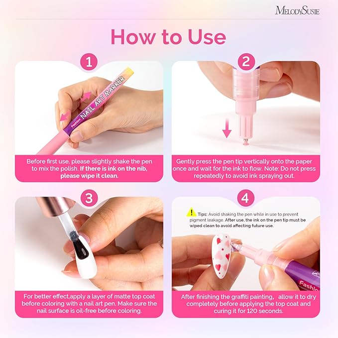 MelodySusie Nail Art Pens Set, 12 Colors 0.5MM Nail Polish Pens for Nail Art, Nail Dotting Tool, Drawing Pen for Nail Design, Manicure Nail Pens for Salon and DIY at Home