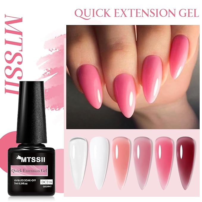 MTSSII Builder Nail Gel 9 Pcs, Clear White Pink Brown Builder LED Lamp Cured Thickening Apex Building Strengthener Extension Gel Polish for Home DIY Salon Girls