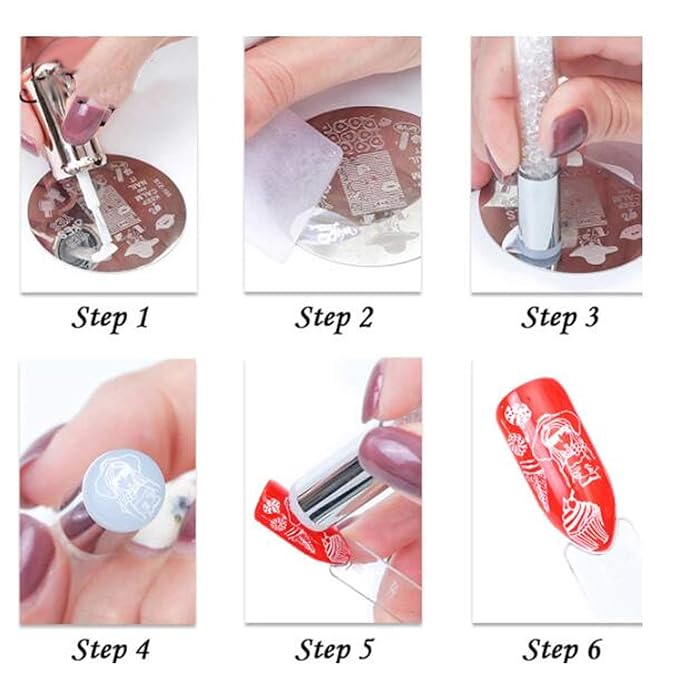 Manicure Stamping Plates , Fashionable 4Sets Double Ended Pen Colorful Rhinestones Clear Printing Scraper Nail Stamper Kit for Home for Salon
