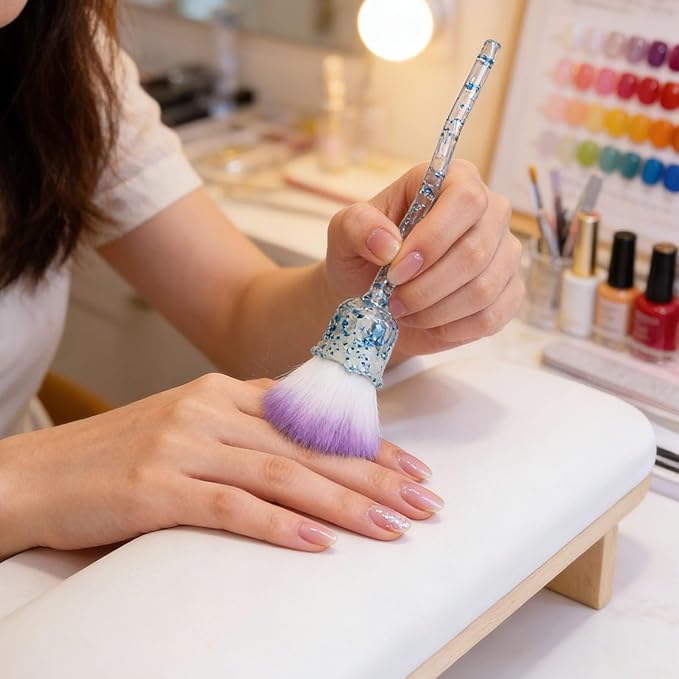 TANG SONG 4 PCS Glam Rose Nail Art Powder Dust Removal Brush Nail Dust Brush Soft Nail Dust Cleaning Brush for Nail Salon and Household (Mixed-Color)