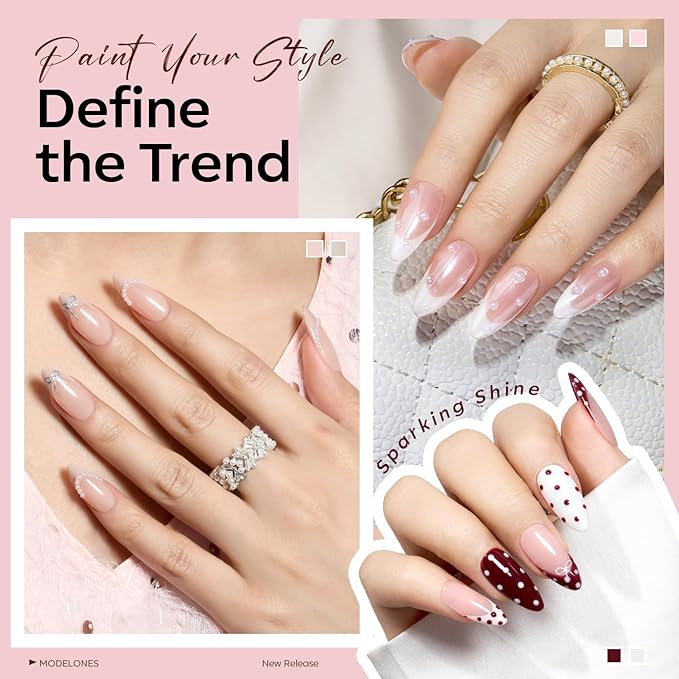 Modelones Gel Nail Polish Set -6 Colors Nude Pink White Gel Polish Kit Skin Tones Brown Milky White French Jelly Nail Gel Polish Nail Art Salon DIY Gift with Pearl Stickers & Nail Dotting-Liner Brush