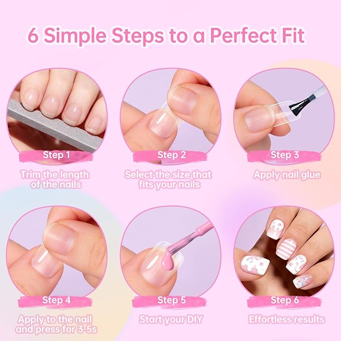 Ranrose 360Pcs Kids Press on Nails for Girls 9-12 years old - Pre-Shaped Clear Suqare Kid Nail Tips,Full Cover Soft Gel Fake Nail for Kids Nail Extensions,Birthday Family Activities,Parties