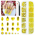 2052Pcs Golden Yellow Nail Rhinestones Kit 72 Multi Shapes Crystal Flatback Lemon Yellow Big Gems Round Beads K9 Glass Stones Diamonds jewels Charms for Nails Faces Eyes Makeup Tumblers Bottles