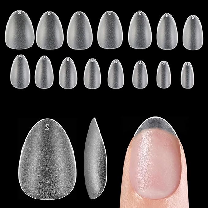 Extra Short Almond Nail Tips, 240Pcs Double-Sided Matte Full Cover Soft Acrylics Gel Fake Nails, No File Clear Press on Nails for Nail Extension, Manicure, Home DIY, Salon, 15 Sizes