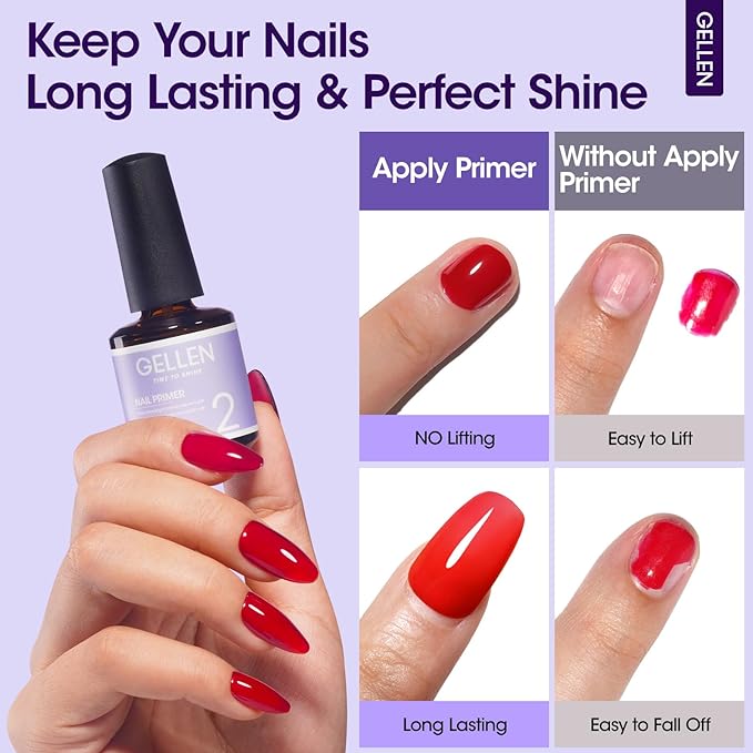 GELLEN Nail Primer No Lift 15ml Acid-free Gel Primer Fast Air Dry Superior Protein Nail Prep Bond Foundation for UV Gel Nail Polish, Press-on Nails and Acrylic Powder Nail Supplies Salon DIY at Home