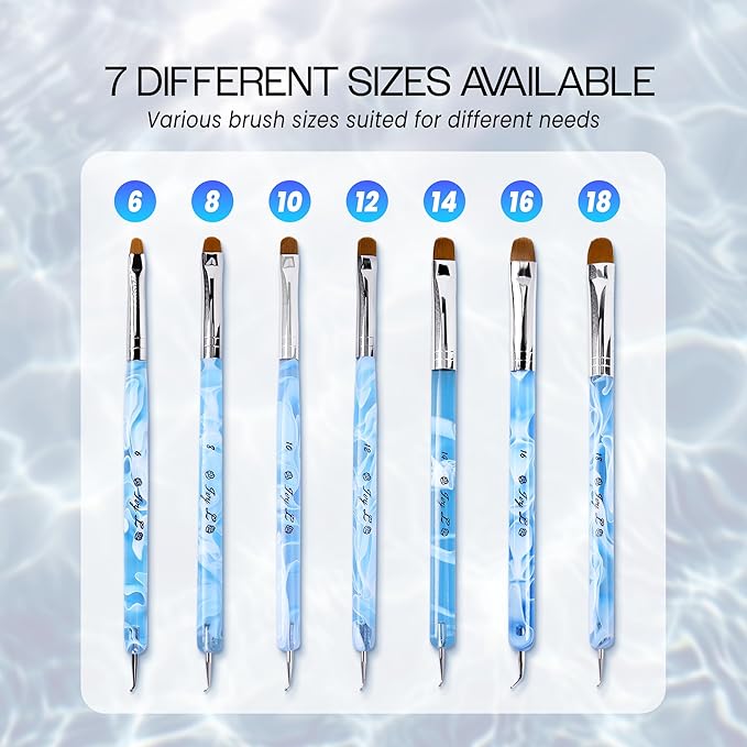 Ivy L Premium 2 Way French Gel Acrylic Nail Art Kolinsky Brush with Dotting Tool for Professional Manicure Cuticle Clean up Nail Art Design (Size # 16, Blue Marble)