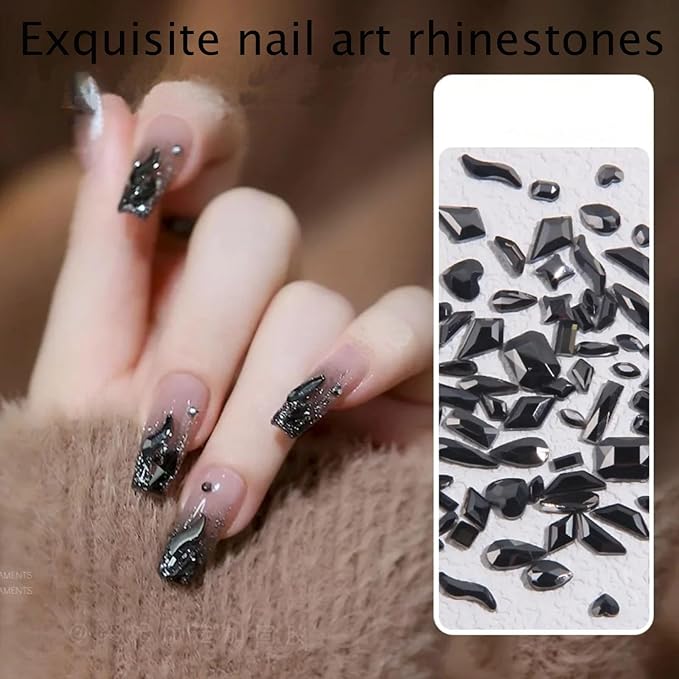 Nail Rhinestones Kit, 18 Types of 900 Special-Shaped Nail Crystal + 3200 Flat-Bottomed Nail Rhinestones, Black Nail Rhinestones for Nail Art DIY with Tweezer + Pickup Pen