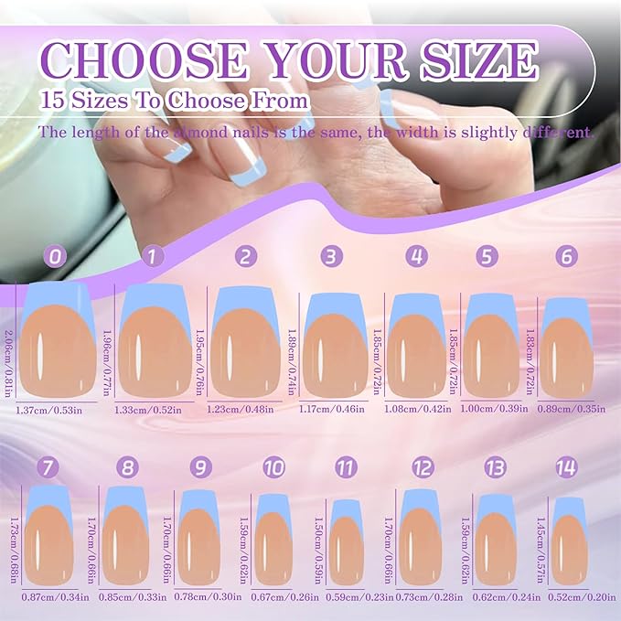 French Tip Press On Nails, 300pcs Full Cover Long Square Almond Nail Tips, 5 Colors, 15 Sizes, 2 Nail Shapes, DIY Nail Art