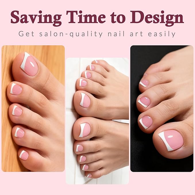 240PC Press on Toenails for Women Fake Toe Press on Nails French Tip Toe Nail Press ons with Sticky Tabs, 12 Size Fake Toenails Press ons Acrylic Toe Nail Tips Kit White Press on Toe Nails-F