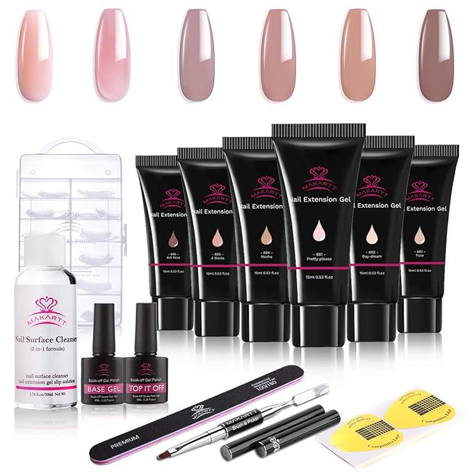 Makartt Poly Nail Extension Gel, 15ML Nude Nature with Pink JD700 Professional Nail Drill Machine Bundle