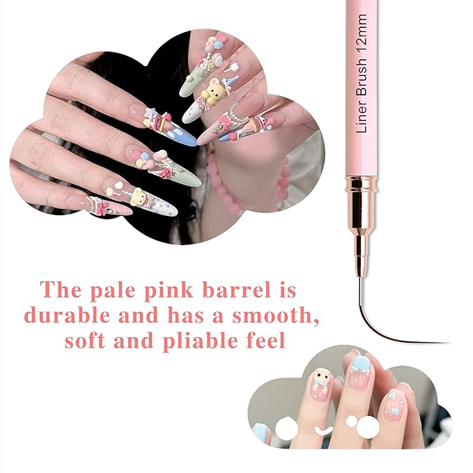 5Pcs Premium Nail Art Brushes Kit - Slim Detail/Dotting/Liner Tools for Acrylic, Gel & Designs (4/8/12/20/25mm) - Salon Quality Pink Set