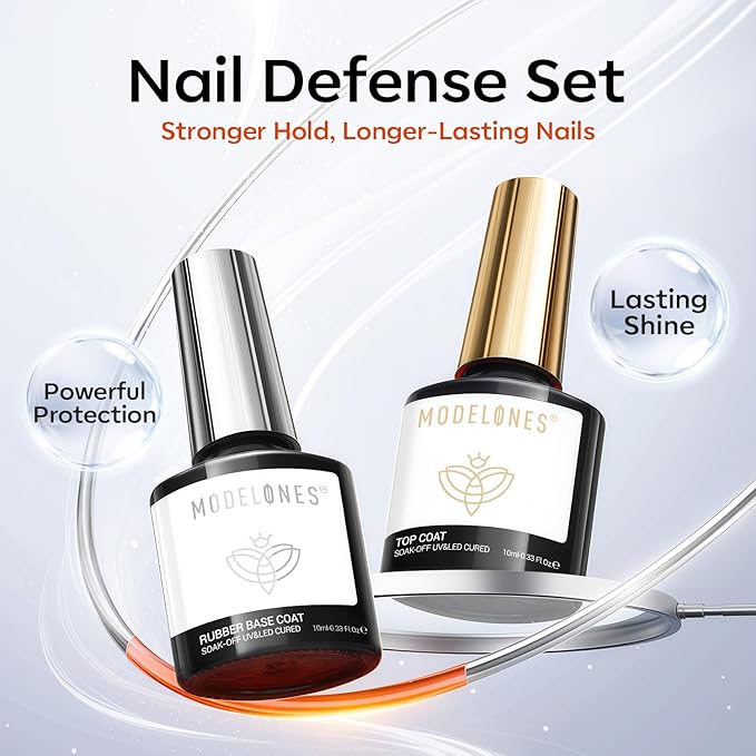modelones Rubber Clear Gel Nail Polish, 2Pcs Builder Base Top Coat No Wipe Clear Glossy Strengthener for Apex Building Nail Glue Long Lasting Shiny Protect Thin Weak Nail Soak Off U V Manicure Gift