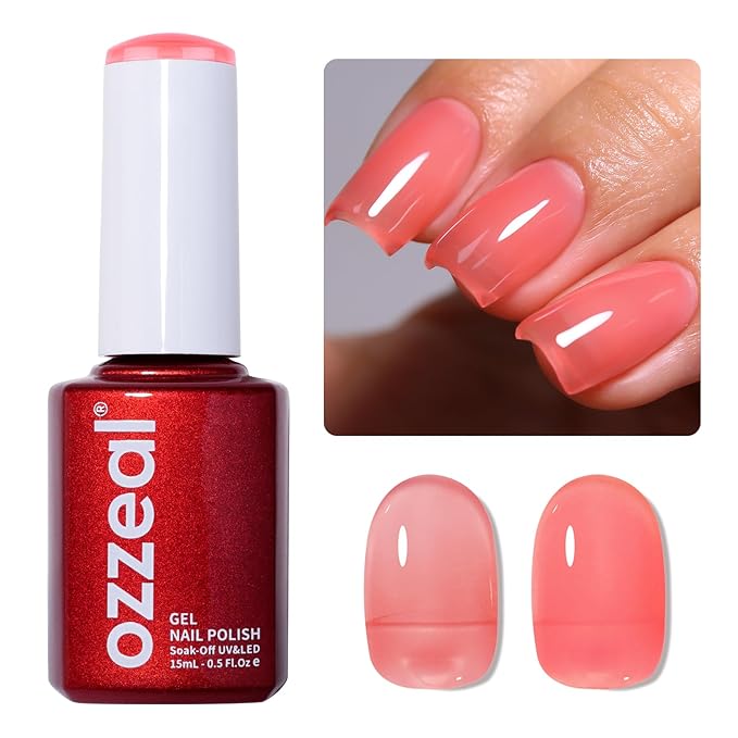 Jelly Gel Nail Polish, Strawberry Red Jelly Nail Polish Gel Translucent Spring Summer Sheer Nail Gel Polish Soak off UV LED for Nail Art DIY Manicure 0.5 Fl Oz