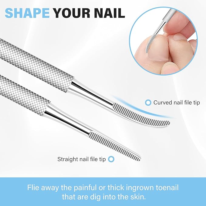 2PCS Ingrown Toenail File and Lifters, Upgraded Professional Surgical Safe Ingrown Toenail Removal Kit Ingrown Toenail Tool