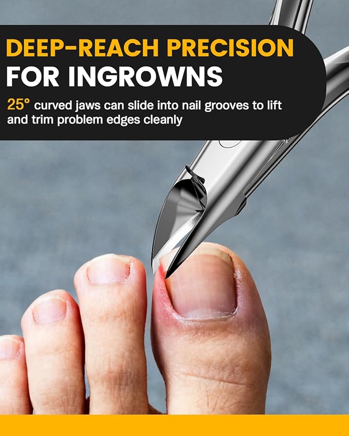 BEZOX Ingrown Toe Nail Clippers for Thick Toenails for Seniors, Wide Opening Jaws Toenail Clipper for Thick Nails, Deep-Reach Curved Blade Toenail Scissors - Silver