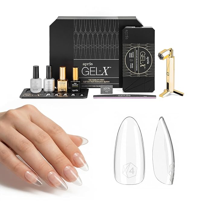 Aprés Gel-X Professional Nail Extension Starter Kit, 14 Sizes 00-9 w/ Half Sizes, Soft Gel-X Tips, HEMA/TPO-Free (Sculpted Almond Medium)