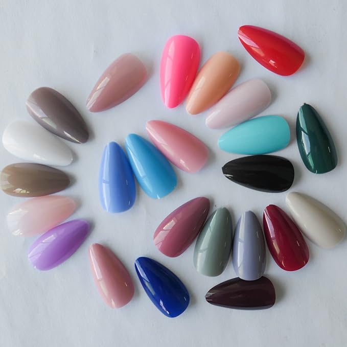 AddFavor 576pcs Almond Press on Nails Medium Fake Nails Full Cover Short Stiletto Nails Press ons Glossy Acrylic Artificial False Nail Tips for Women Girls Nail Art Manicure