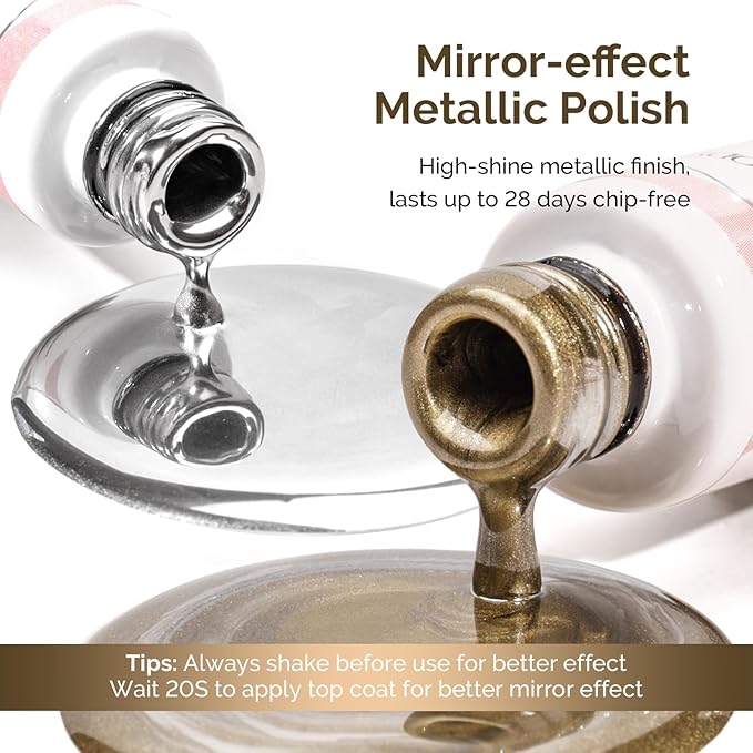 MelodySusie Metallic Gel Liner Nail Art Silver Bronze Gold Set Mirror Chrome 3D Effect,for Line and Patterns of Painting,French Nail Tips,DIY Manicure Pedicure for Home DIY Salon Use 8ML 2Pcs