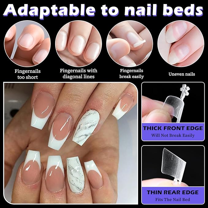 LoveOurHome 600pc French Coffin Nail Tips Clear Fake Nails Short Coffin Gel Nail Tips Half Cover Acrylic Nail Clear Short False Nail 15 Sizes Fingernail for Gel Nail Tip Extension Press Nails DIY