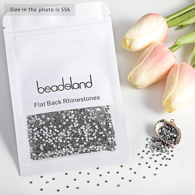 Beadsland 2880pcs Flat Back Crystal Rhinestones Round Gems for Nail Art and Craft Glue Fix,Black Diamond,SS6,1.9-2.1mm