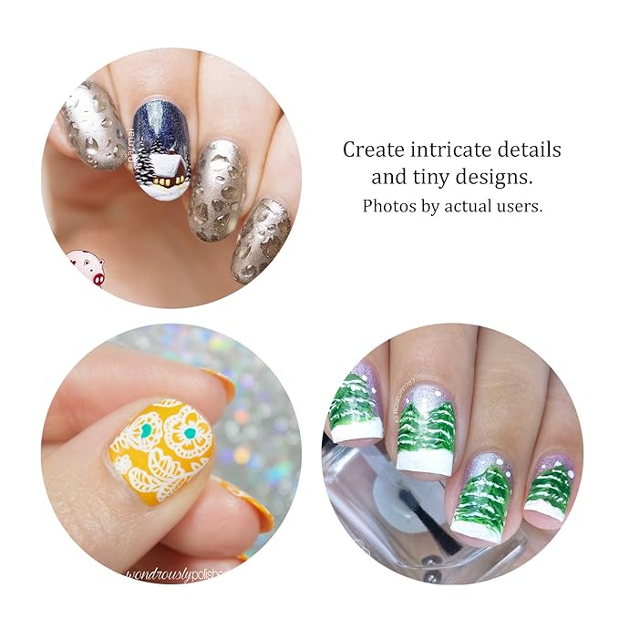 Winstonia Super Fine Nail Art Brush Set for Thin Lines, Tiny Details, Fine Drawing, Delicate Coloring. 3 pcs Brushes Kit - BERRY WINE