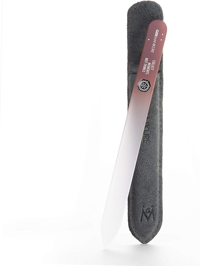 GERMANIKURE Glass Nail File in Suede Sleeve - Collect Moments Not Things - Professional Crystal Nail File for Natural Nails - Ideal Manicure & Pedicure Tool for Smooth, Easy Shaping - Nail Care Gift