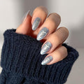 Valentines Day Glamnetic Press On Nails - Electric Lover | Short Almond Fake Nails in a Silver Iridescent Hue, Cat-Eye Magnetic Heart Designs in Velvet Finish | 15 Sizes - 30 Nail Kit with Glue