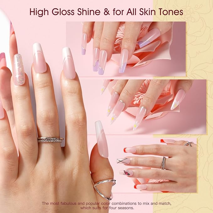 ROSALIND 2 oz Pink Poly Nail Gel, Peach Poly Extension Gel for Nails Art Nature Color Builder Pink Nail Strengthen Art Design for Women