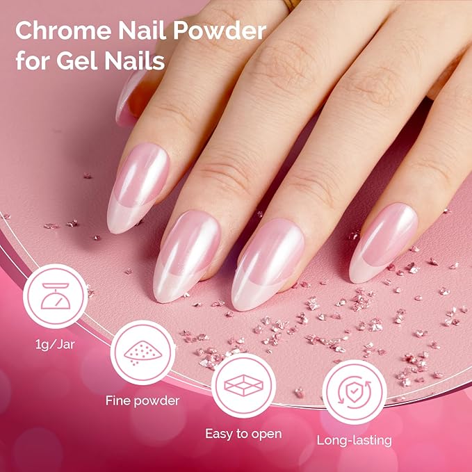 MelodySusie 2Pcs Chrome Nail Powder for Gel Nails, Pearl and Aurora Powder Mirror Effect Pigment Pearlescent Mermaid Pigment Pearl Glitter for Home DIY Salon Use