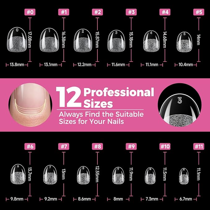 UNA GELLA Extra Short Oval Round Nail Tips, Pre-Shape 312pcs Short Gel Nail Tips Press on Nails Full Cover Oval Fake False Nails for Nails Extension DIY Salon at Home 12 Sizes