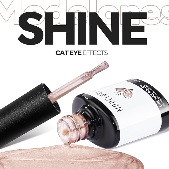 modelones Cat Eye Gel Nail Polish Nude Gel Polish Glass Shimmer Glitter with Magnet Silk Cat Eye Holographic Reflective Soak Off LED Valentine Nail Art Manicure 15ML