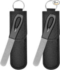 Metal Nail File with Case, 2 Pack Keychain Nail Files for Natural Nails, Fingernail Files Diamond Round Tip Stainless Steel Double Sided Fine Grit Sapphire Filer with Leather Sheath Travel Black